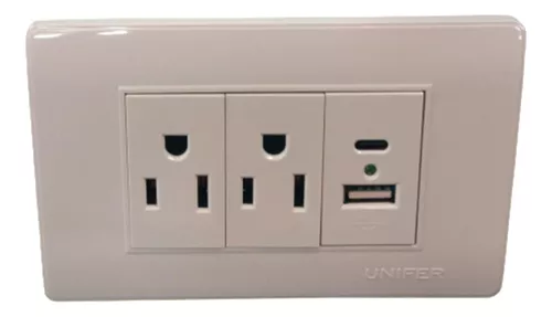 UNIF TOMA + TOMA DOBLE USB BLANCO POLICARBONATO