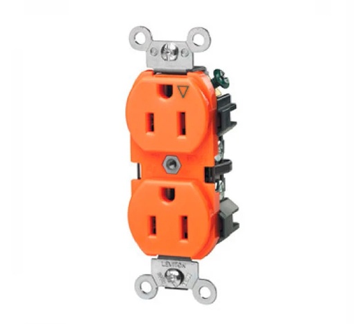 [0360365000002] LEVITON TOMA DOBLE HOSPITALARIO NARANJA    